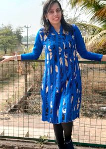 Blue Patterned Knit Dress