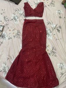 Maroon Sequined Mermaid skirt and top