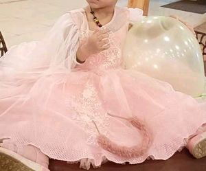Fancy Peach Ruffle Peplum Gown