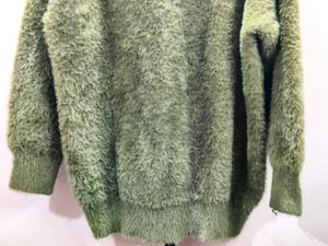 Premium imported green mohair-blend v-neck sweater