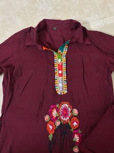 Maroon Embroidered Kurta Set