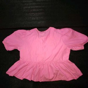 Pink Peplum Tie-Front Top