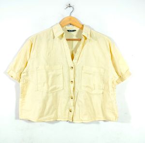 Butter Yellow Shirt Crop Tops (Women's)