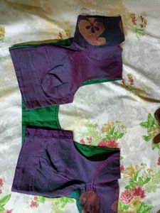 Purple &amp; Green Leaf Print Saree