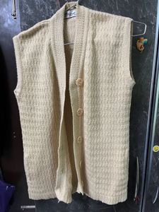 Classic Beige Sleeveless Knitted Cardigan - Unisex