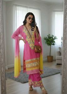 Pink Embroidered kurta and dupatta