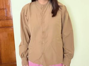 Elegant Tan Button-Down Blouse