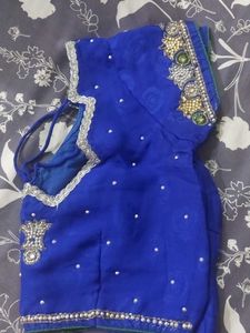 Embroidered Blue Saree Blouse