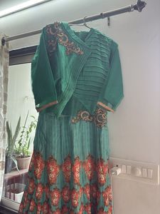 Anarkali  with dupatta Green