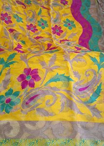 Jute Cotton Yellow Saree