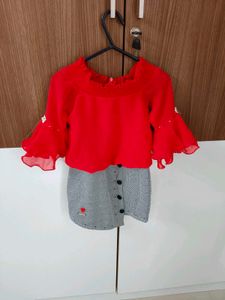 Red Top and Skirt Set