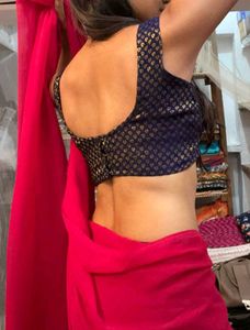 Elegant Blue &amp; Pink Saree Blouse