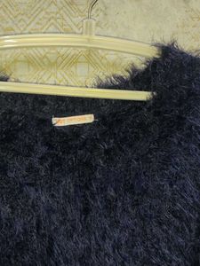 Fluffy Navy Blue Knit Sweater