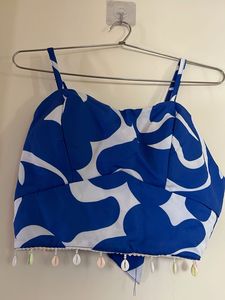 Blue Patterned Crop Top and trousers co ord set