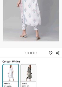 S-M Size White Floral Print Kurta Set