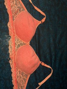 Coral Lace Trim Bra