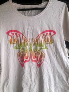 Women White T Shirt With A Beautiful  Butterfly