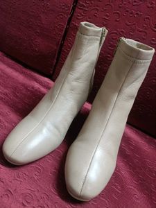 leather Beige Ankle Boots