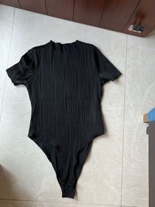 Black Textured Bodysuit Top