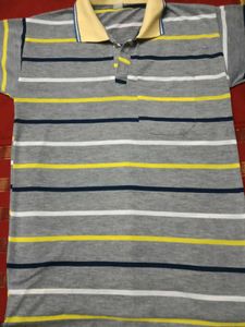Striped Tee - Gray, White, Navy, Yellow T-shirt
