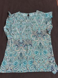 Blue Abstract Print Top
