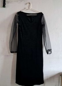 Black Velvet Dress with Sheer Sleeves