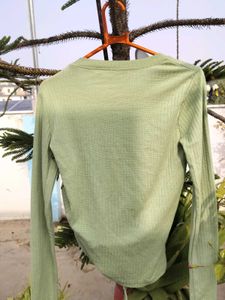 Sage Green Ruched Long Sleeve Top