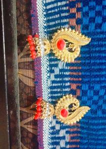 Red &amp; Gold Jhumka Earrings