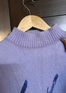 Women Lavender Sequin design Knit Sweater