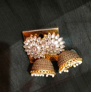 Jhumka with White kundan