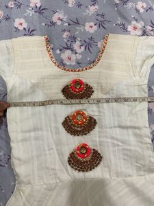 Elegant White Embroidered Dress Along With Dupatta