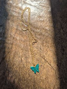 Blue Butterfly Gold Pendant Necklace