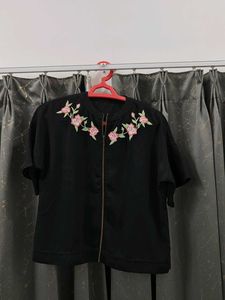 Floral Embroidered Black Chain Top