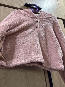 Pink Fuzzy Cropped Hoodie