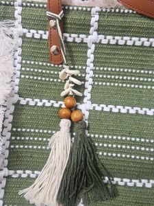 Green Woven Tote Bag with Tassels