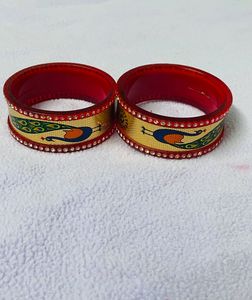 Red &amp; Gold Peacock Bangles