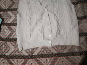 White Beige Half Sleeves Cardigan Sweater