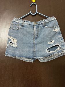 Distressed Denim Mini Skirt