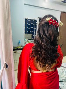 Elegant Red Saree With Stitched Blouse ( Padded)