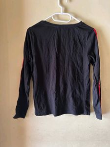 Black Full Sleeves Tshirt With Side Stripes On Sleeves