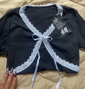 Lace Trim Bow Tie Crop Top