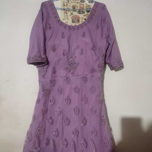 Embroidered Lavender Anarkali Gown With Dupatta