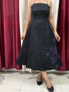 Vintage 90s Slik Long Floral Black Gown
