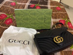Gucci Black Sling With Gold Chain
