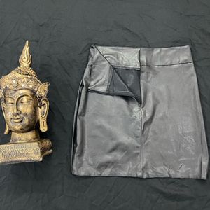 Black Leather Skirt With Front Red Flower
