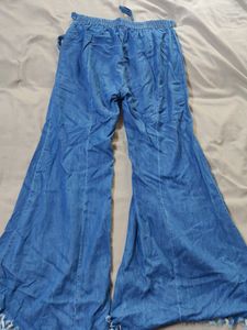 Fringe Hem Wide Leg Denim Pants