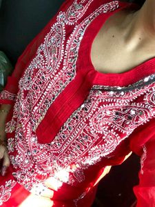Red Embroidered Kurta