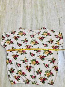 Floral Print Short Sleeve Balloon Top