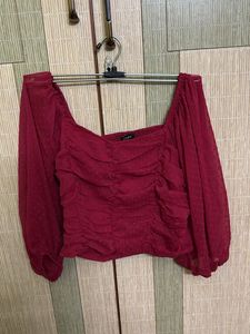 Maroon Mix Red Off shoulder Mesh Top