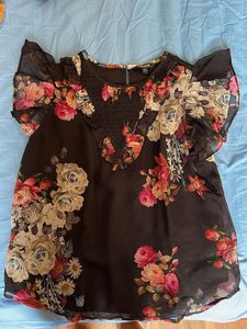 Black Floral Top With Butterfly Sleeves